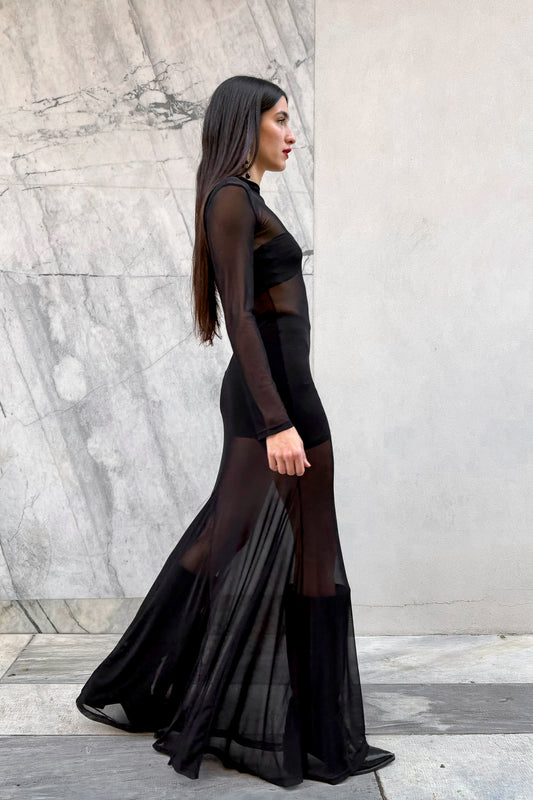 Noir Flow Mesh Dress