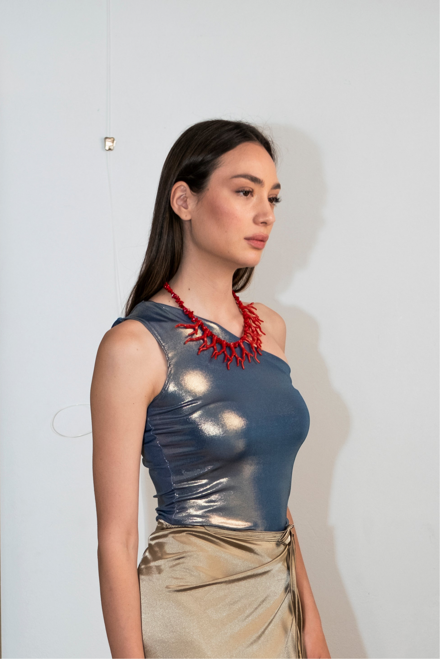 One-Shoulder Top Golden Blue
