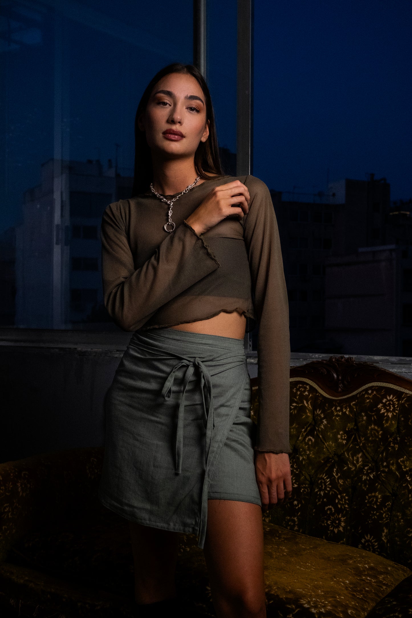 Khaki mesh top