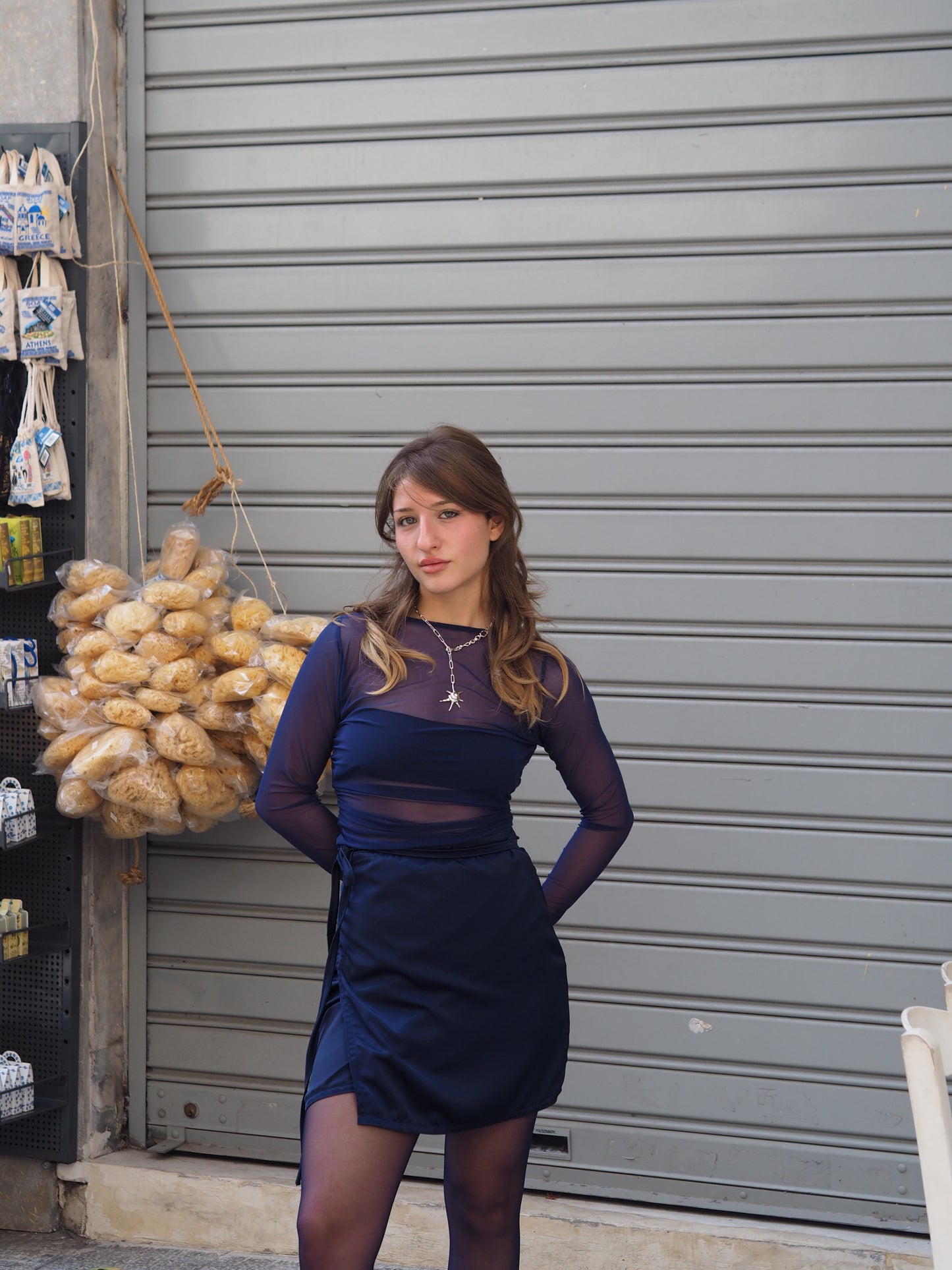 Satin Skirt Navy Blue