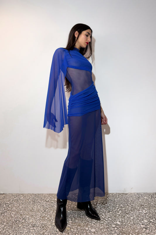 Blues Draped Mesh Dress