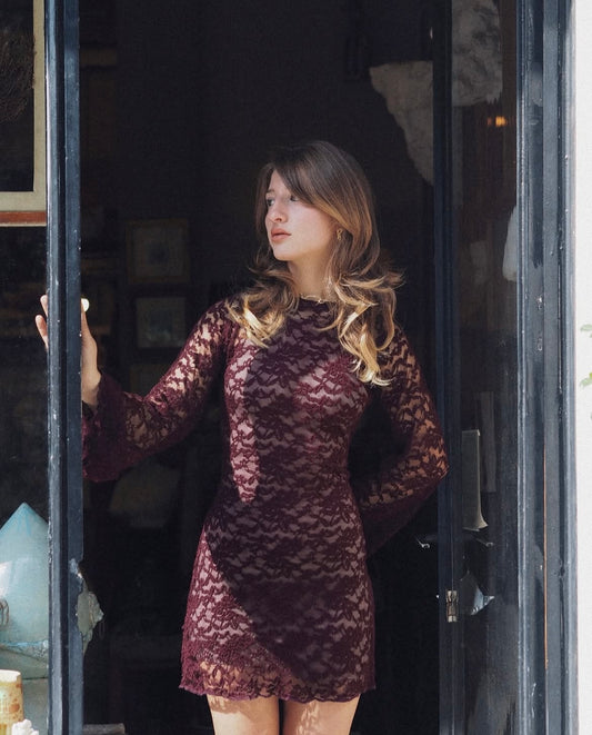 Dark Burgundy Lace Dress