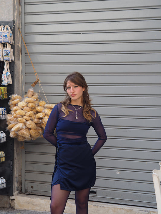 Satin Skirt Navy Blue