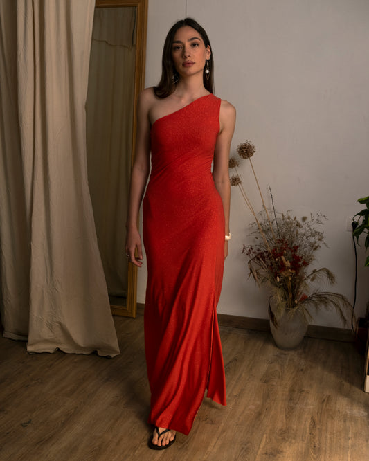Sleek One-Shoulder Dress Coral