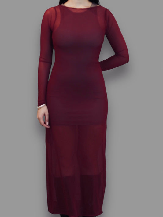 Mesh Dress Wine Red