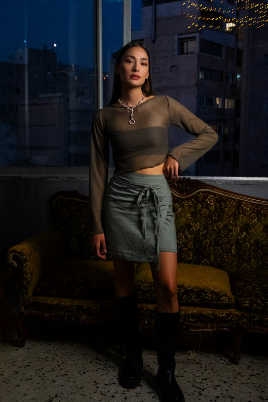 Teal linen skirt