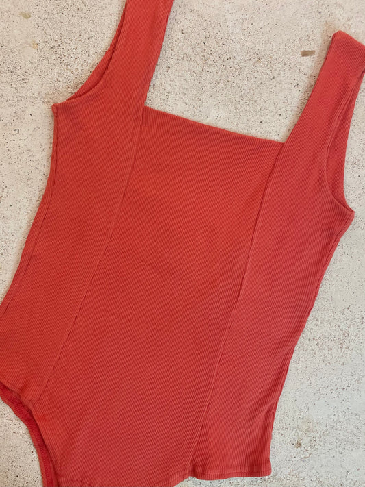Bodysuit Cotton Rib Terracotta