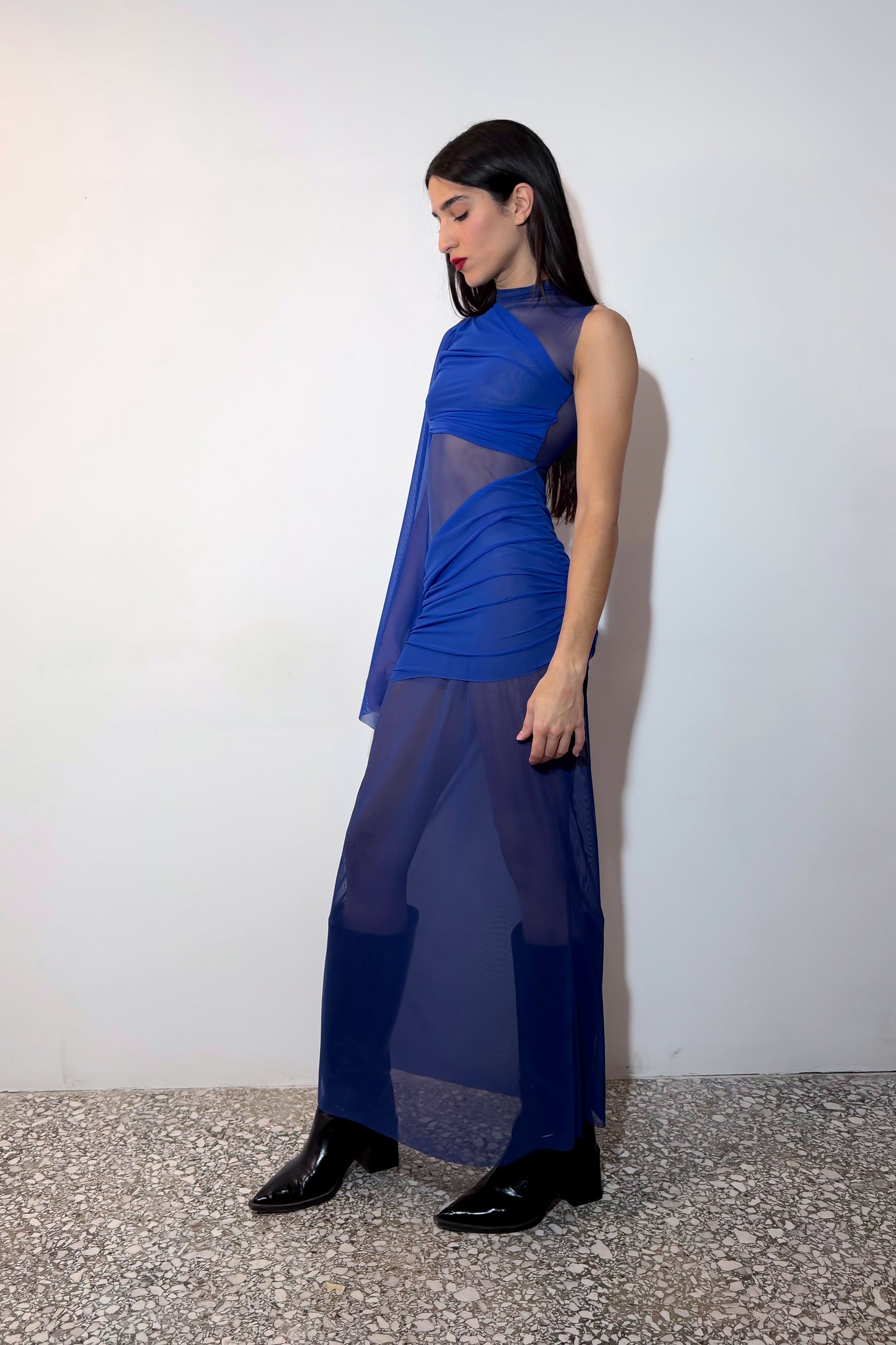 Blues Draped Mesh Dress