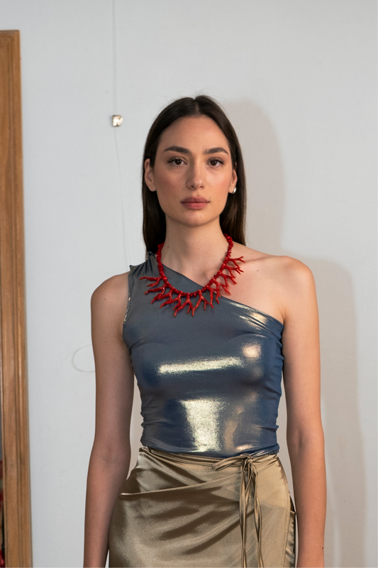 One-Shoulder Top Golden Blue
