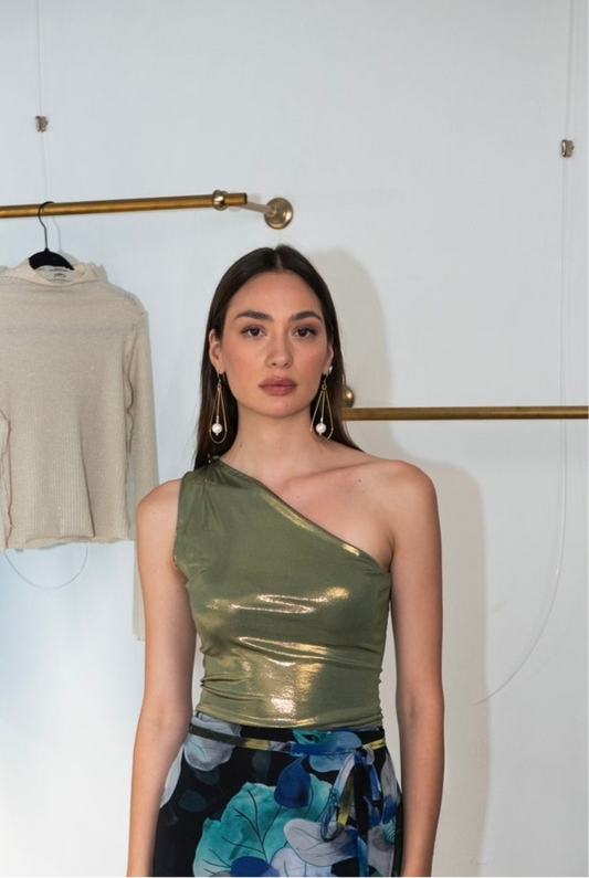 One-Shoulder Top Golden Green