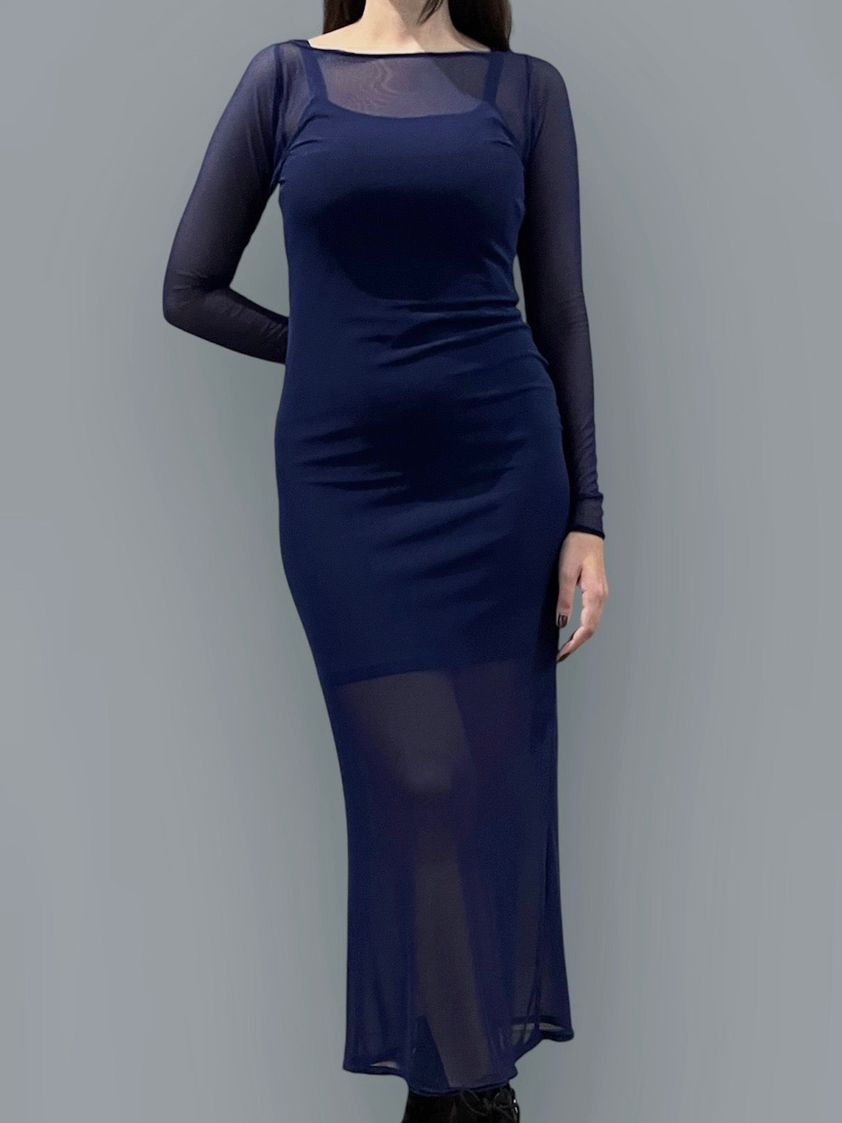 Navy blue mesh dress best sale