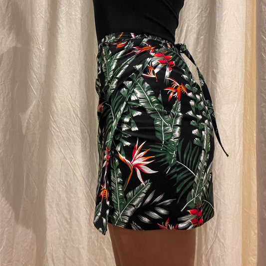 Linen Flowers Wrap Skirt