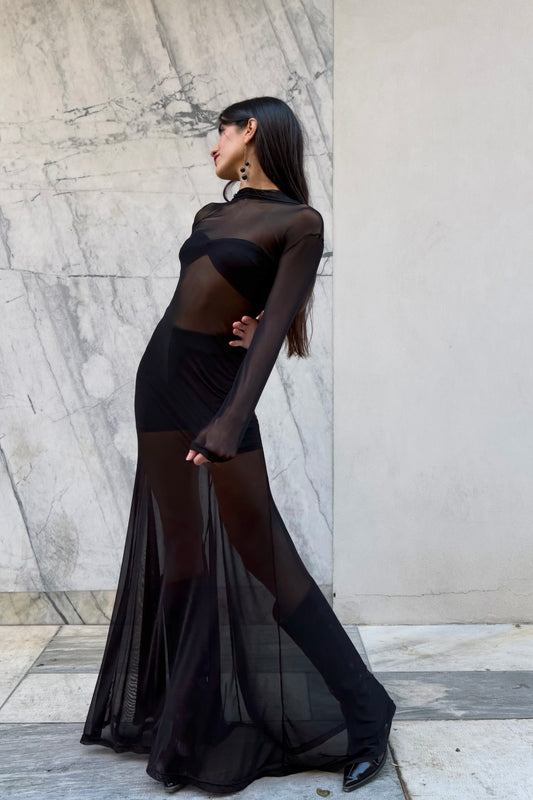 Noir Flow Mesh Dress
